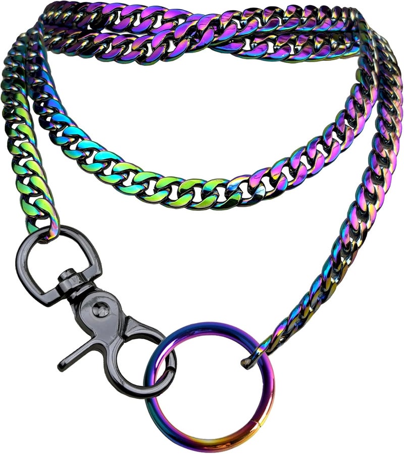paloli Women's Slip Chain Rainbow Heart O-Ring Chunky Chain Necklace, Rays Cuban Long Layered Jewelry, Adjustable Lariat Y-Necklace Heart Loop Choker - Image 1
